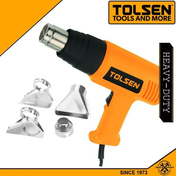 هوت جن طولسن مع مجموعة فوهات متعددة للاستخدام في أعمال الصيانة والتركيب والإصلاح المختلفة TOLSEN Heat Air Gun with multiple nozzle attachments for maintenance, repair, and DIY applications