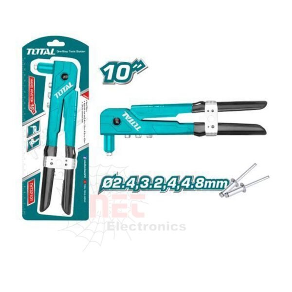 بنسة برشام 10 بوصة TOTAL بحجم 2-5 ملم، أداة يدوية لتثبيت البرشام بدقة وجودة عالية.TOTAL 10-inch rivet pliers sized 2-5 mm, a manual tool for precise and high-quality rivet fastening.