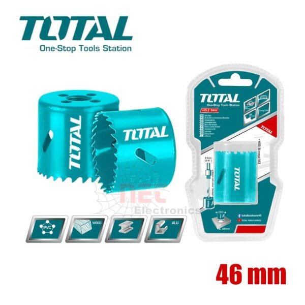 بنطة منشارية 46 ملم TOTAL أصلية لحفر دائري دقيق في الخشب باستخدام المثقاب الكهربائيTOTAL 46mm hole saw bit for precise circular wood drilling with electric drill