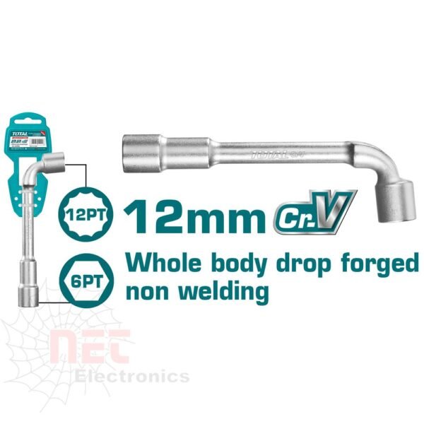 بيبة حرف L 12 ملم TOTAL لتوصيل الأنابيب البلاستيكية بسهولة وبدون تسربL-Shaped Pipe Connector 12mm TOTAL for easy and leak-free plastic pipe connections