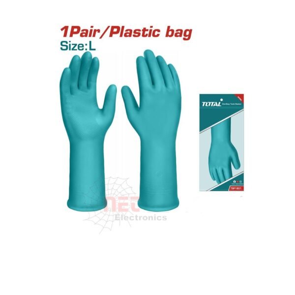 جوانتي PVC أخضر مقاس L طويل 32 سم من TOTAL للحماية الصناعية والمنزليةGreen PVC Gloves Size L, 32 cm long from TOTAL for industrial and home protection
