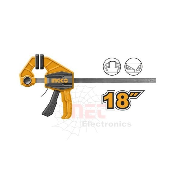 زرجينة بلاستيك INGCO 18 بوصة HQBC01603 – أداة مسدس عالية الجودة للنجارة والتركيبINGCO 18-Inch Plastic Clamp HQBC01603 – High-quality pistol clamp for woodworking and assembly