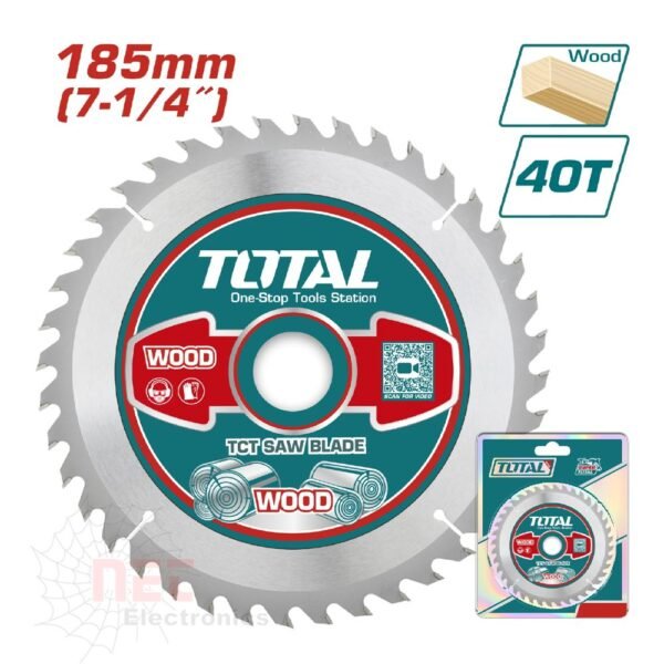 شفرة منشار توتال 185 مم - 7.25 بوصة - 40 سن TAC231415 لقطع الخشب بدقة عالية TOTAL 185mm - 7.25 inch - 40T Saw Blade TAC231415 for precise wood cutting