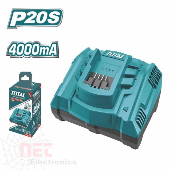 شاحن بطارية 20V ليثيوم TOTAL 4 أمبير بتصميم متين وشاحن سريعTOTAL 20V Lithium Battery Charger 4A with durable design and fast charging