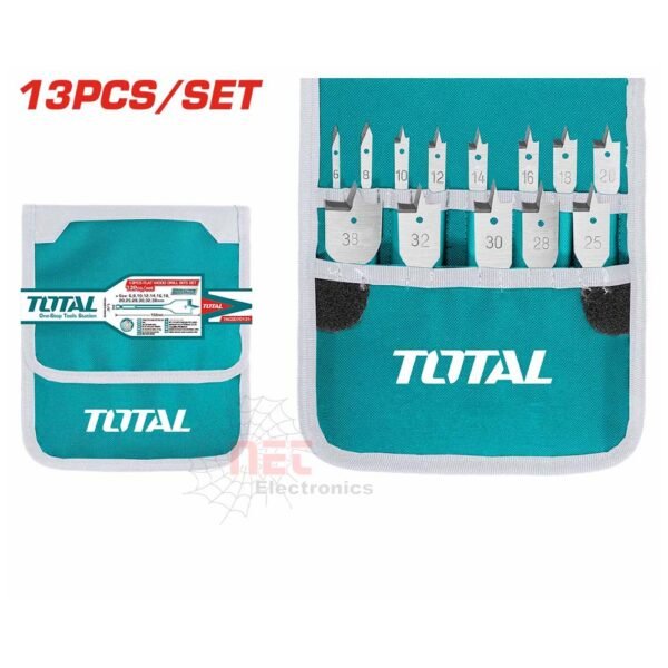 طقم بنطة معلقة توتال 13 قطعة مع جراب TACSD70131 – جودة عالية من TOTAL Tools للحفر على المعدن والخشب والبلاستيك.TOTAL Hanging Drill Bit Set 13 Pieces with Case TACSD70131 – High-quality drill bit set for wood, metal, and plastic.