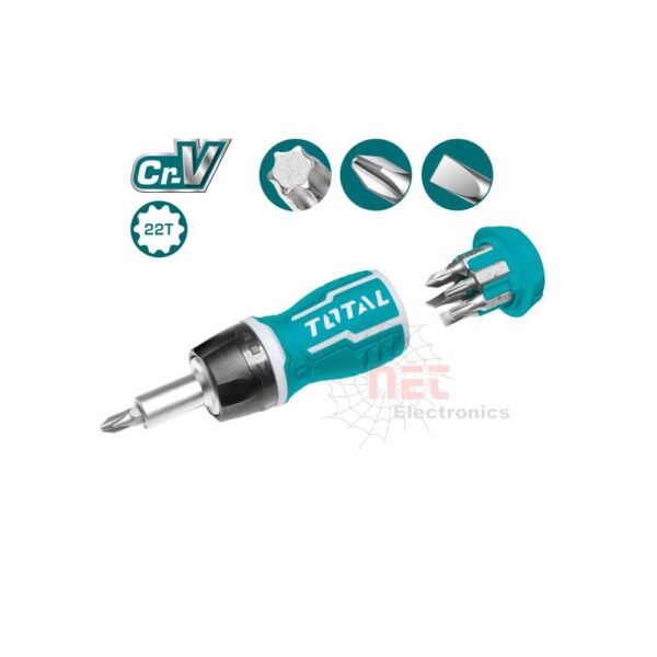 طقم مفكات سنون راتشة 8 قطع TOTAL بجودة عالية وتصميم مريحTOTAL 8-piece ratchet screwdriver set with high quality and ergonomic design