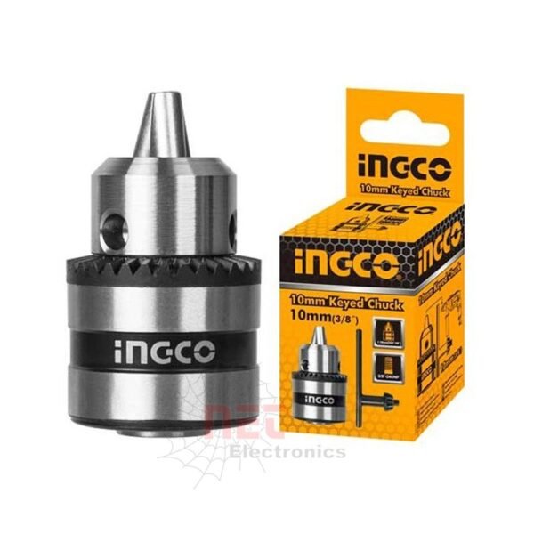 ظرف شنيور 10 ملم INGCO عالي الجودة مع مقبض 3-8 بوصة مناسب لجميع الشنيورات الكهربائيةHigh-quality INGCO 10mm drill chuck with 3/8 inch grip suitable for all electric drills