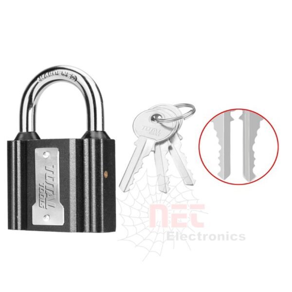 "صورة توضيحية لقفل زهر 63 ملم عالي الجودة من TOTAL مع تصميم معدني متين""High-quality 63mm cast lock from TOTAL with a sturdy metal design"