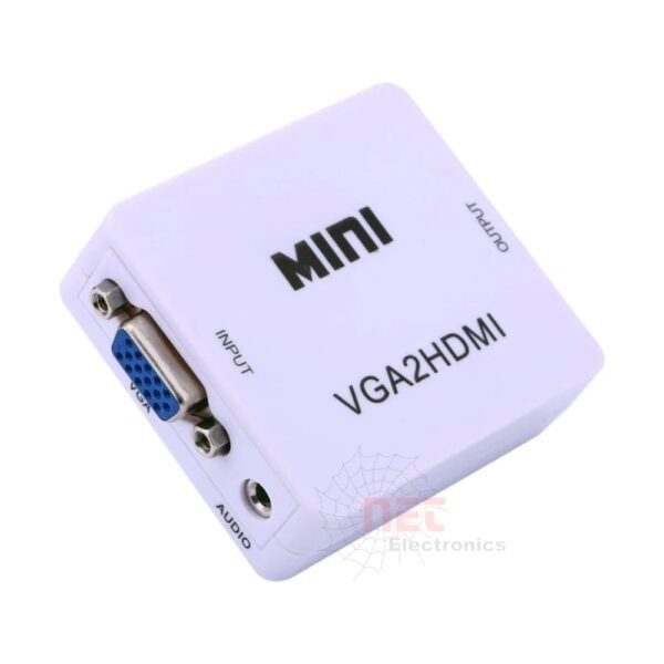 النص البديل: محول VGA إلى HDMI MINI بجودة عالية لتوصيل الأجهزة القديمة بالشاشات الحديثةAlt Text: MINI VGA to HDMI Converter High Quality Adapter for Connecting Old Devices to Modern Displays
