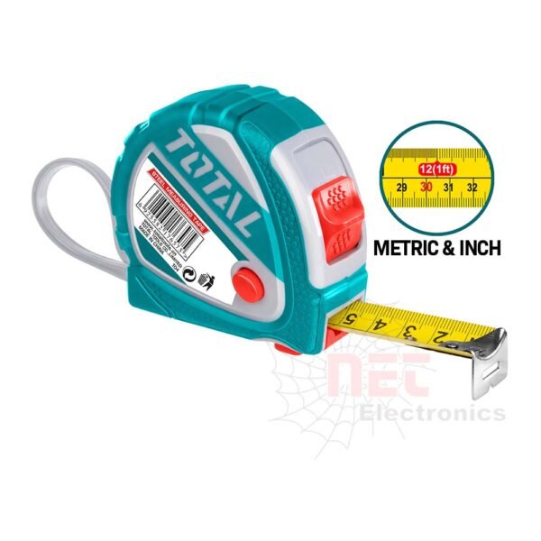 متر كاوتش 5 متر 19 ملم TOTAL مع خلفية بيضاء - أداة قياس مطاطية عالية الجودةTotal 5m 19mm rubber measuring tape on white background - high-quality flexible measuring tool