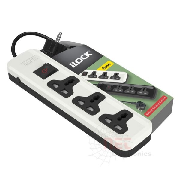 مشترك كهرباء 3 مخرج 2 متر MK ILOCK لتوصيل الأجهزة الكهربائية بأمان وسهولةMK ILOCK 3-Outlet 2 Meter Power Strip for safe and easy connection of electronic devices