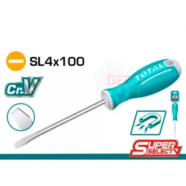 مفك يد كاوتش TOTAL 4-100 ملم مع مقبض مريح وقوي للاستخدام المنزلي والمهنيTOTAL 4-100 mm Rubber Handle Screwdriver with comfortable and strong grip for home and professional use