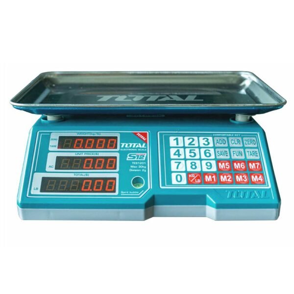 ميزان شحن 12 فولت توتال ليثيوم 30 كيلو ببطارية ليثيوم واحدة وشاشة رقمية دقيقةTOTAL 12V lithium charging scale 30kg with single lithium battery and digital display