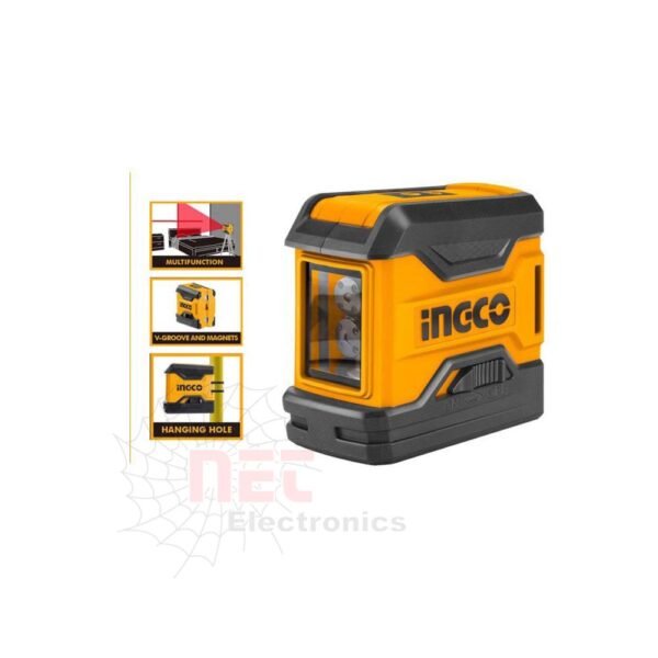ميزان ليزر INGCO 15 متر 2 خط لقياس وتسوية الأسطح بدقة عالية مع خط أفقي وعموديINGCO laser level 15m 2 lines for accurate surface leveling with horizontal and vertical beams