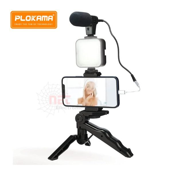 عدة تصوير فيديو بلإضاءة ومايك PLOKAMA 771 ترايبود احترافي مكتبي ويدوي للبث والتصوير**PLOKAMA 771 Video Making Kit with Light and Microphone – Professional desktop and handheld tripod for content creation and live streaming.