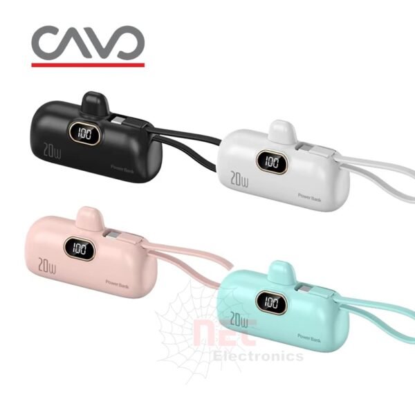 ميني باور بانك DEXTER شاشة 5000 من CAVO CP-100، شاحن محمول صغير الحجم بخاصية العرض الرقمي للبطاريةDEXTER Mini Power Bank with 5000mAh Display by CAVO CP-100, compact portable charger with digital battery display