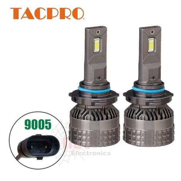 طقم لمبة ليد سيارة 9005 TACPRO مضاءة تعرض إضاءة قوية وواضحة للسيارة.TACPRO 9005 LED car bulb set illuminated, showing bright and clear lighting for the vehicle.