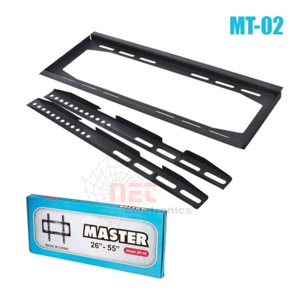 حامل شاشة حائط ثابت 26-55 بوصة MASTER MT-02 لتثبيت شاشات LED وLCD على الحائط بثبات وأمانFixed TV Wall Mount 26–55 Inch MASTER MT-02 for secure and stable wall mounting of LED and LCD TVs
