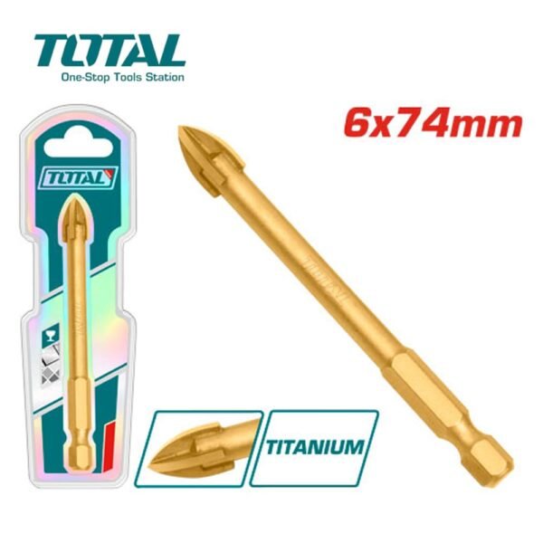 بنطة زجاج 6 ملم TOTAL لحفر الزجاج والسيراميك بدقة عالية وجودة احترافيةTOTAL 6mm Glass Drill Bit for precise drilling in glass and ceramic surfaces