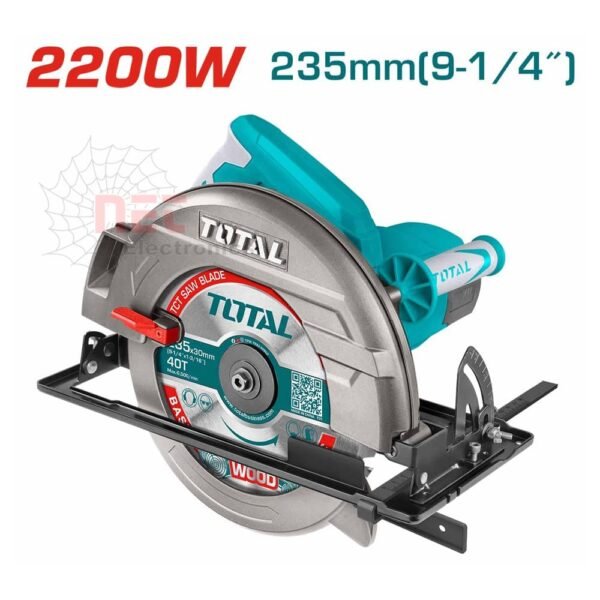 صورة صينية كهربائية 9 وربع بوصة 2200 واط TOTAL مع شفرة تقطيع خشب حادةImage of TOTAL 9.25 inch electric circular saw 2200W with sharp wood cutting blade