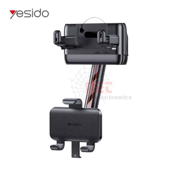 حامل موبايل مراية السيارة Yesido C265 مثبت على مراية سيارة مع هاتف ذكي مثبت بثبات.Yesido C265 car mirror mobile holder securely attached to a car mirror holding a smartphone.