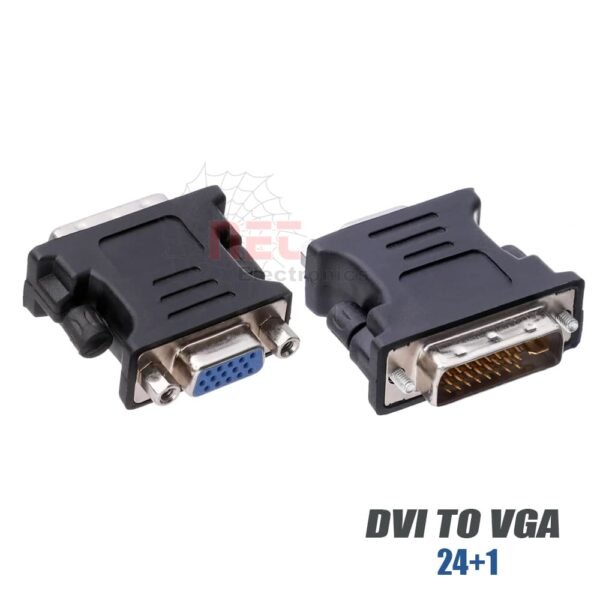 كونفرتر DVI TO VGA 19+1 لتحويل إشارة الفيديو الرقمية إلى تماثلية بجودة عالية.DVI TO VGA 19+1 converter for high-quality digital to analog video signal conversion.