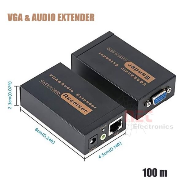 VGA & Audio Extender بكابل نت لتطويل كابل الشاشة والصوت عبر كابل شبكة RJ45VGA & Audio Extender over LAN cable for extending video and audio signal via RJ45 network cable