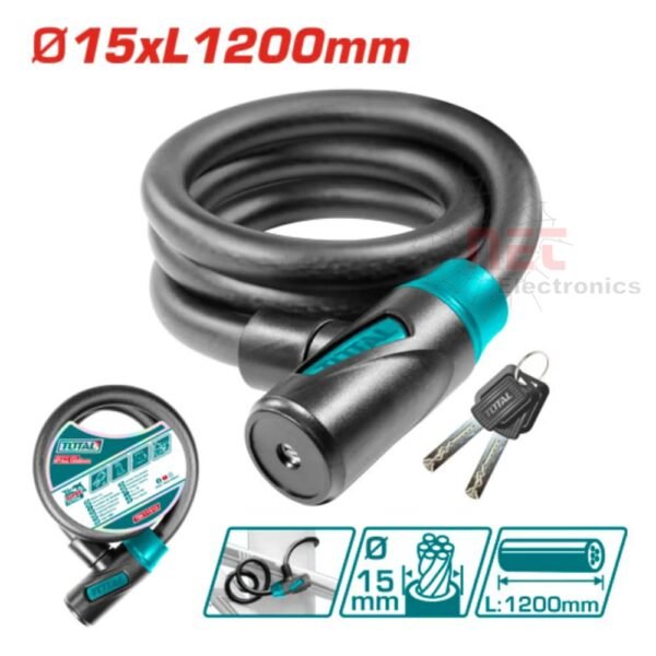 قفل عجلة دراجة 1.2 متر جنزير TOTAL لحماية الدراجة1.2 Meter Bike Wheel Lock with Chain – TOTAL for Bicycle Security