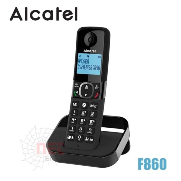 تليفون لاسلكي ألكاتيل F860 هاتف أرضي لاسلكي ALCATEL بتصميم عصري وجودة صوت عالية مناسب للاستخدام المنزلي والمكتبيAlcatel F860 cordless phone ALCATEL wireless landline telephone with modern design and high sound quality for home and office use