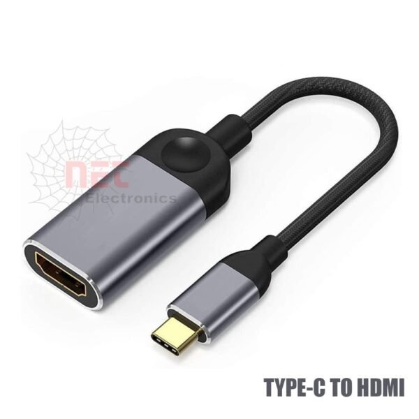 محول Type-C إلى HDMI لعرض الشاشة من الهاتف أو اللابتوب على التلفزيون بجودة عاليةType-C to HDMI adapter for connecting phone or laptop to TV with high quality display