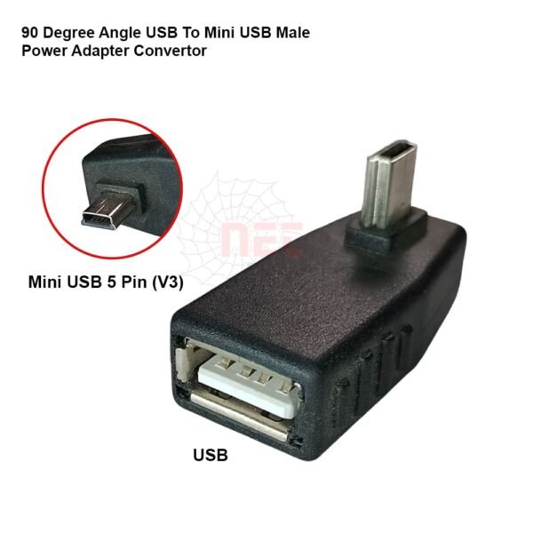 كونفرت جاك تحويل باور زاوية من USB إلى MINI USB لتوصيل الطاقة للأجهزة الإلكترونية بتصميم زاوي عملي يدعم الاستخدام في المساحات الضيقةUSB to MINI USB right angle power conversion jack adapter for stable power connection and compact installation in tight spaces