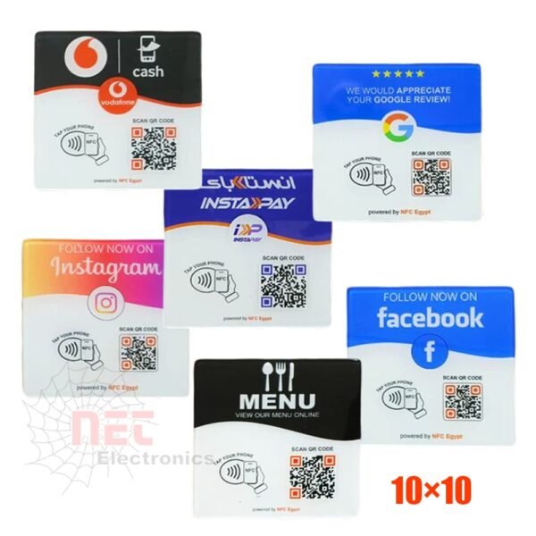 استاند دعائي أكريليك NFC 10-10 سم شفاف بتصميم أنيق للاستخدام على الطاولات وعرض المنيو الإلكتروني والروابط الذكية.Smart NFC Acrylic Display Stand 10-10 cm with a transparent design for digital menus, smart links, and tabletop business displays.