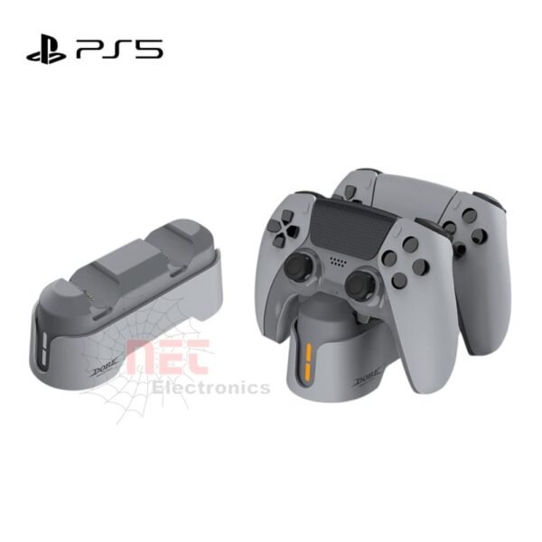 استاند شحن ذراعات PS5 DOBE بشاشة لشحن وحدتي تحكم DualSense بسرعة وأمانDOBE PS5 Controller Charging Dock with Display for DualSense Controllers