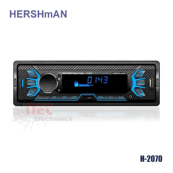 كاسيت سيارة HERSHMAN 2070 يدعم USB وAUX وبطاقة TF مع شاشة LCD وريموت كنترولHERSHMAN 2070 Car Stereo with USB, AUX, TF Card Support, LCD Display and Remote Control