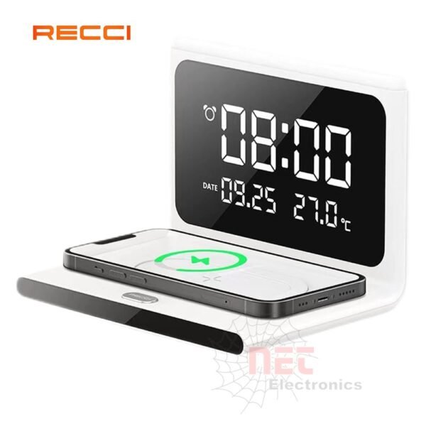 شاحن وايرليس 15W ساعة + منبه + حرارة RECCI CALENDAR - شاحن وايرليس 15W ساعة ومنبه ودرجة حرارة RECCI CALENDAR RECCI CALENDAR 15W Wireless Charger with Clock and Thermometer