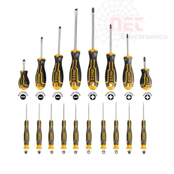 طقم مفك 18 قطعة INGCO - طقم مفك 18 قطعة INGCO الأصلي لصيانة المنزل والورش INGCO 18-piece screwdriver set for professional and home use