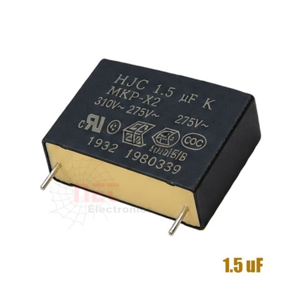 مكثف صوت 2 رجل 1.5uF مربع MKP-X2 لتصفية وتحسين جودة الصوت Audio capacitor 2 pin 1.5uF square MKP-X2 for sound filtering