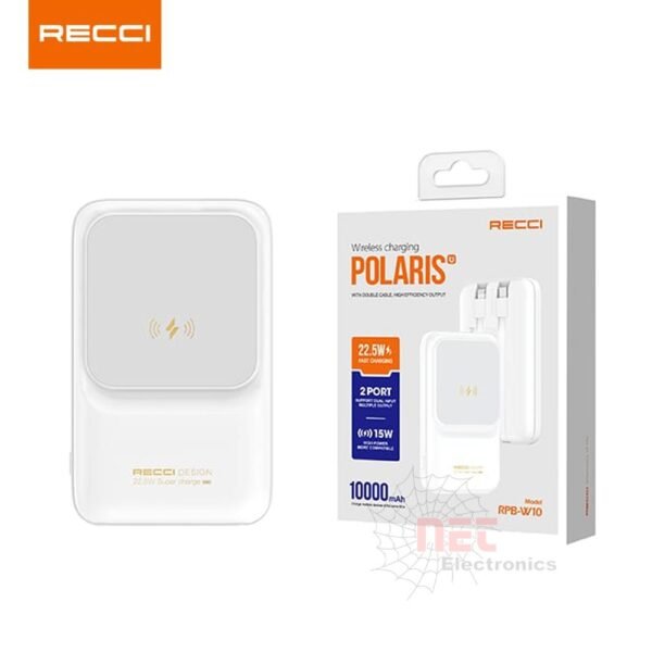 باور بانك 22.5W واط 10000mAhريتشي Recci power bank POLARIS - باور بانك 22.5W واط 10000mAhريتشي Recci power bank POLARIS أبيض Recci POLARIS 22.5W 10000mAh power bank white color