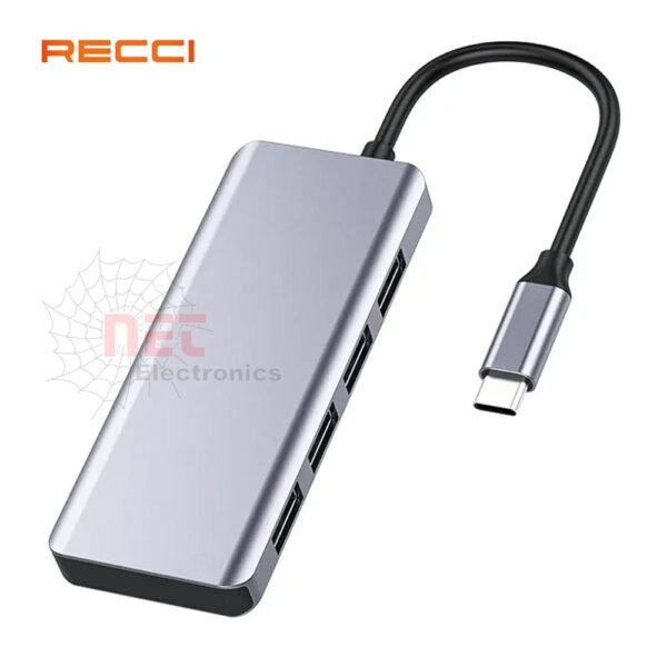 هب 5×1 تايب سي RECCI HUP 5 IN 1 TYPE-C - هب 5×1 تايب سي RECCI HUP 5 IN 1 TYPE-C باللون الأسود والأنيق RECCI HUP 5 IN 1 TYPE-C multiport adapter sleek design