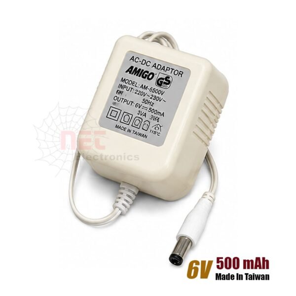 ادبتر 6V فولت 500mA مل ابيض أصلي لشحن الأجهزة الإلكترونية Original 6V 500mA white power adapter for electronic devices