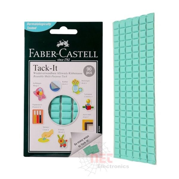 دبل فيس قطع FABER CASTELL - علبة دبل فيس قطع FABER CASTELL للاستخدام المكتبي والمدرسي FABER CASTELL pre-cut double sided tape pack on a clean desk
