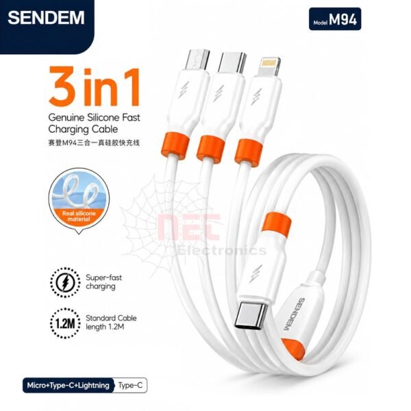وصلة شحن سوكت تايب سي SENDEM 3 IN 1 متعددة الاستخدامات SENDEM 3 IN 1 Type C charging cable versatile design