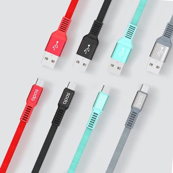 وصلات شحن مايكرو كابل حراري مبطط SODA - وصلات شحن مايكرو كابل حراري مبطط SODA باللون الأسود SODA micro charging heat resistant flat cable black edition