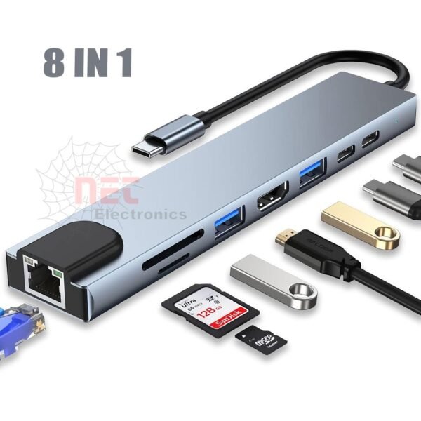 TYPEC TO HD + LAN + READER + PD 8 IN 1 ZERO - محول تايب سي 8 في 1 متعدد المنافذ للشاشات والشبكة TYPEC TO HD + LAN + READER + PD 8 IN 1 ZERO multiport adapter