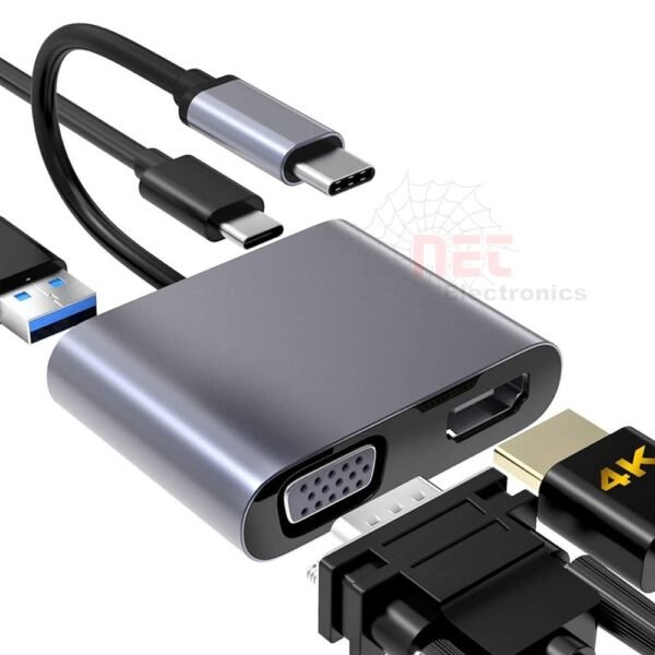 TYPEC TO HD + VGA + USB + PD 4 IN 1 ZERO - محول TYPEC TO HD + VGA + USB + PD 4 IN 1 ZERO متعدد المنافذ TYPEC TO HD + VGA + USB + PD 4 IN 1 ZERO multiports adapter