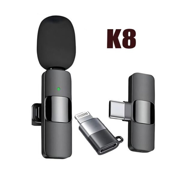 مايك ايفون + تايب سي وايرليس Wireless IPHONE+Type-C MIC K8 - مايك ايفون + تايب سي وايرليس Wireless IPHONE+Type-C MIC K8 لتسجيل صوت نقي Wireless IPHONE+Type-C MIC K8 for crystal clear audio recording