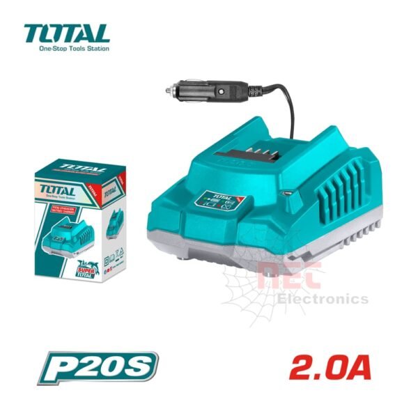 شاحن بطارية 20V فولت 2A ليثيوم بوصلة ولاعة TOTAL TOTAL 20V 2A Lithium Battery Charger with Car Plug