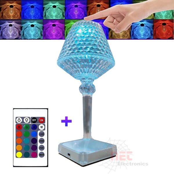 اباجورة كريستال تاتش - اباجورة كريستال تاتش مضيئة بتصميم عصري فاخر Modern crystal touch lamp glowing elegantly on a bedside table