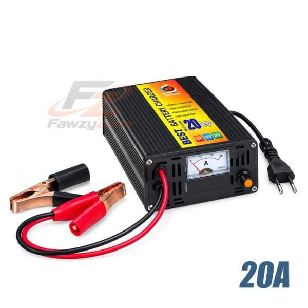 شاحن بطاريات 12V فولت 20A أمبير مع مؤشر رقمي في ورشة الصيانة