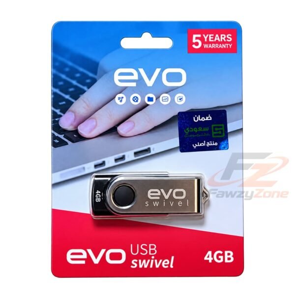 فلاش ميموري 4GB ايفو EVO swivel بلون فضي مع غطاء معدني دوار